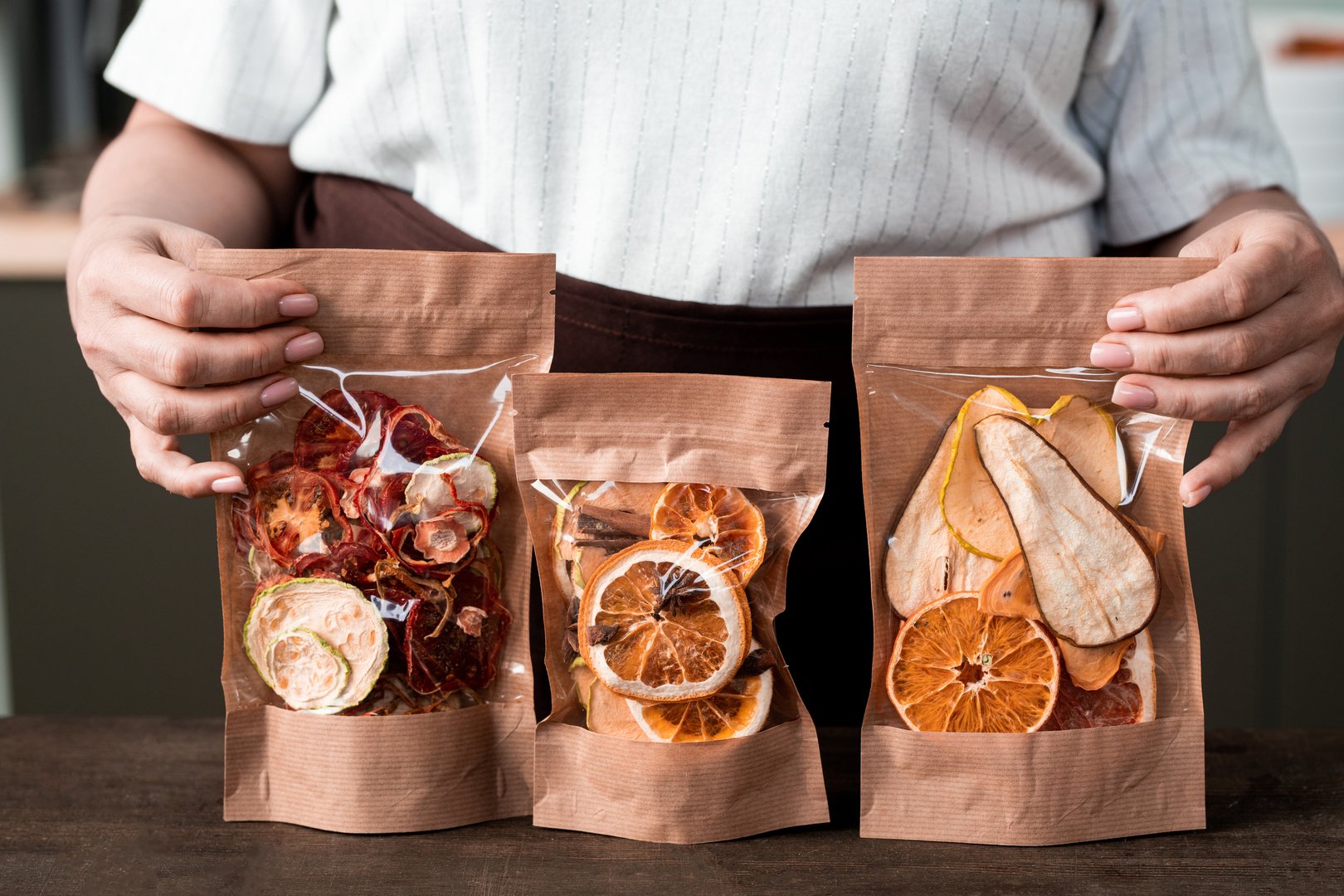 Packages of sweet dried fruit